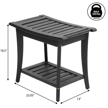 Tucker 22.1" Traditional Classic Slatted Solid Acacia Wood Indoor/Outdoor Shower Bench with Shelf and Handle